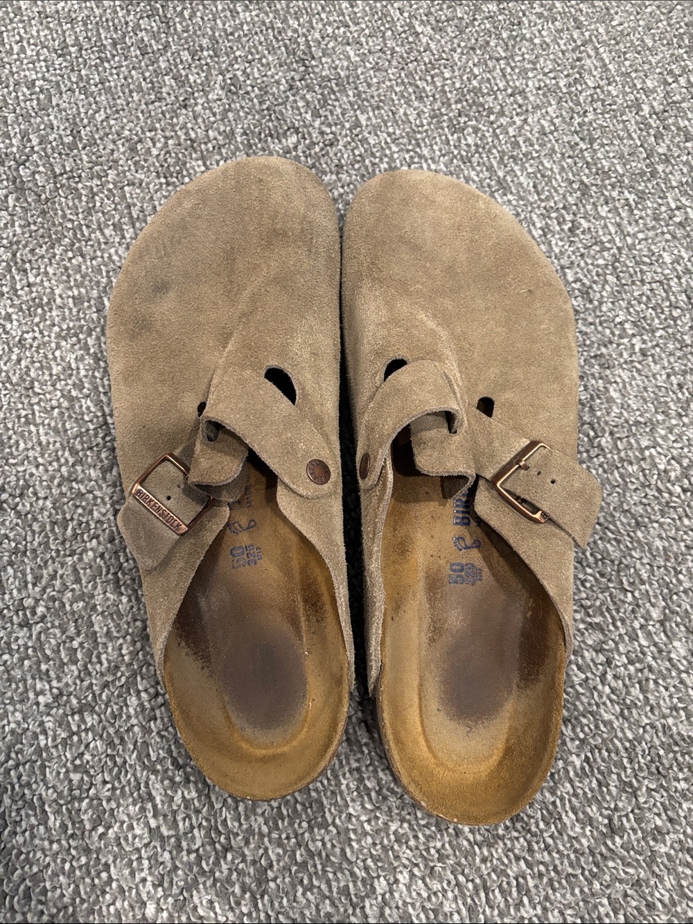 Birkenstock Men's Suede Slip-On Clog in Taupe Brown with Buckle Soft Footbed